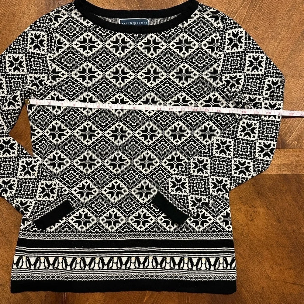 UEC Karen Scott Patterned Sweater Black & White Size Small & 100% Cotton